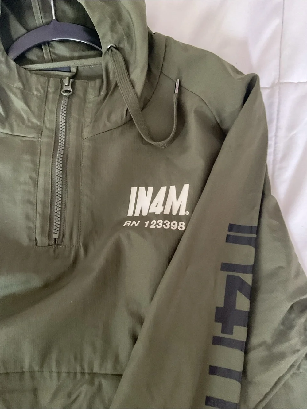 Olive Hooded Pullover Rain Anorak with Sleeve Logo
